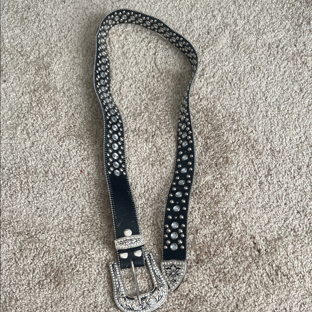 Studded Black Leather Belt
